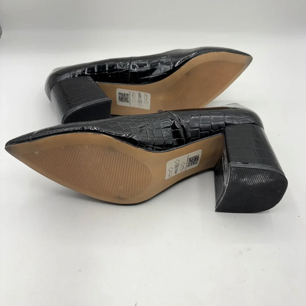 ASOS DESIGN Black‎ Croc Embossed Block Heel Pointed Toe Pumps Mens 9 40 1673333